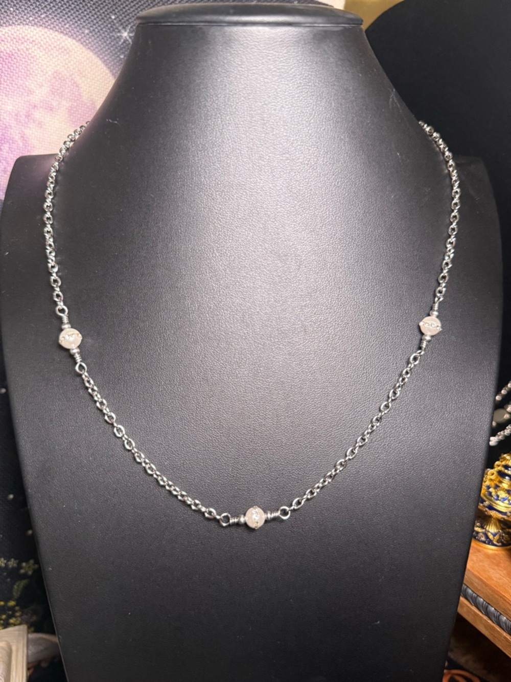 Vivienne #2 - Rhinestone Pearl by the Yard station necklace stainless steel